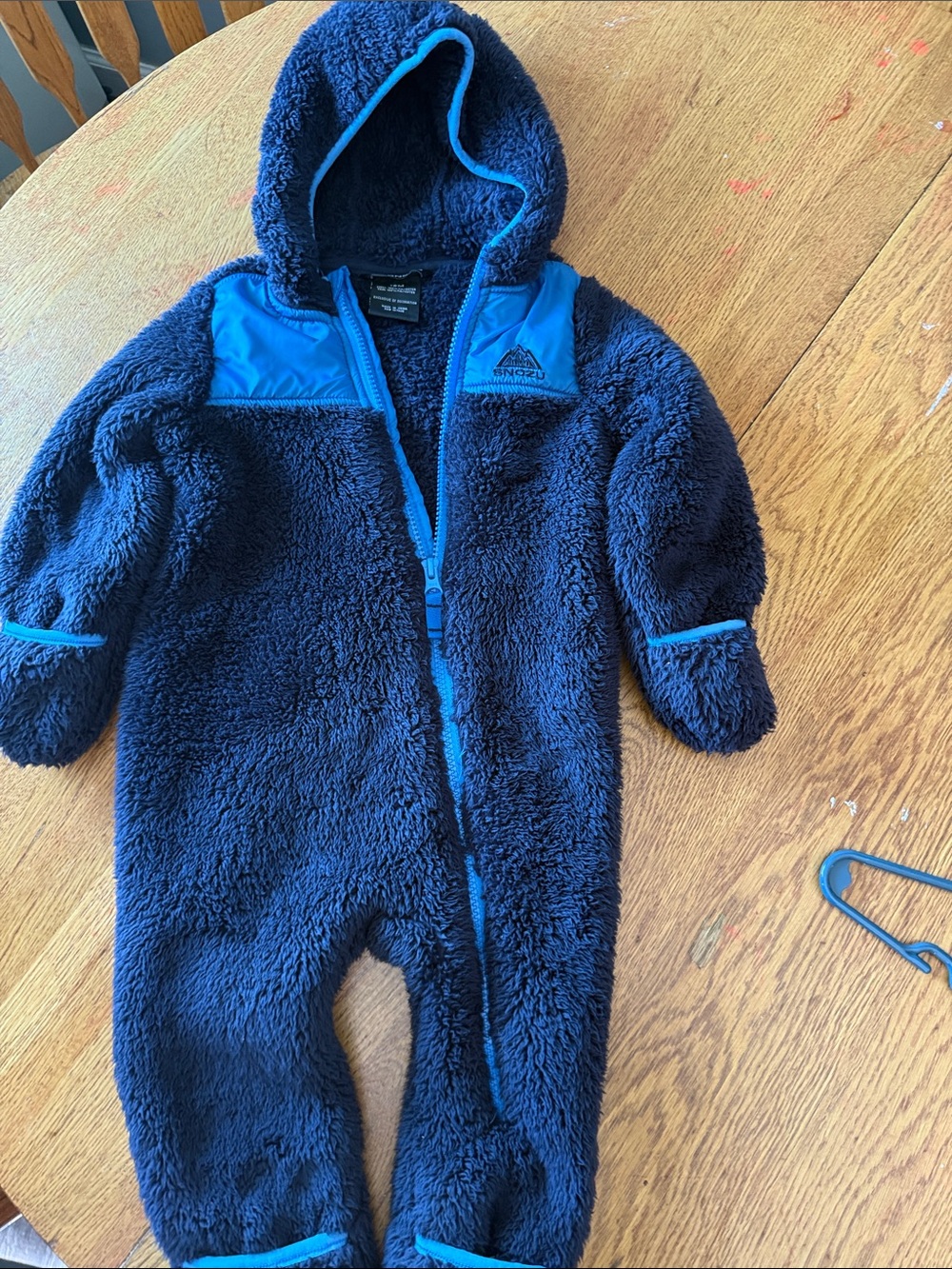 Snozu Navy Blue Sherpa Hooded One-Piece Footie with Aqua Trim